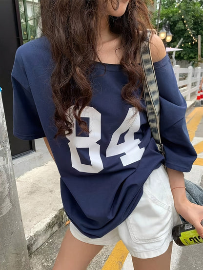 T-shirt oversize femme style varsity décontracté numéro rétro streetwear