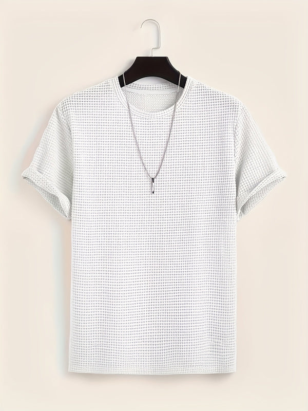 Luźny męski t-shirt z krótkim rękawem w nowoczesnym stylu z ażurową fakturą