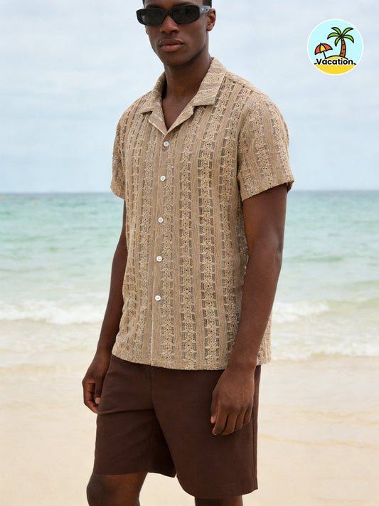 Chemise décontractée homme style bohème à manches courtes pour les vacances plage