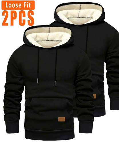 Lot de 2 Hoodies Homme Doublés Polaire Ajustement Ample avec Capuche et Poche Kangourou