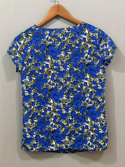 Blouse femme élégante à manches courtes style floral chic pour usage quotidien ou bureau