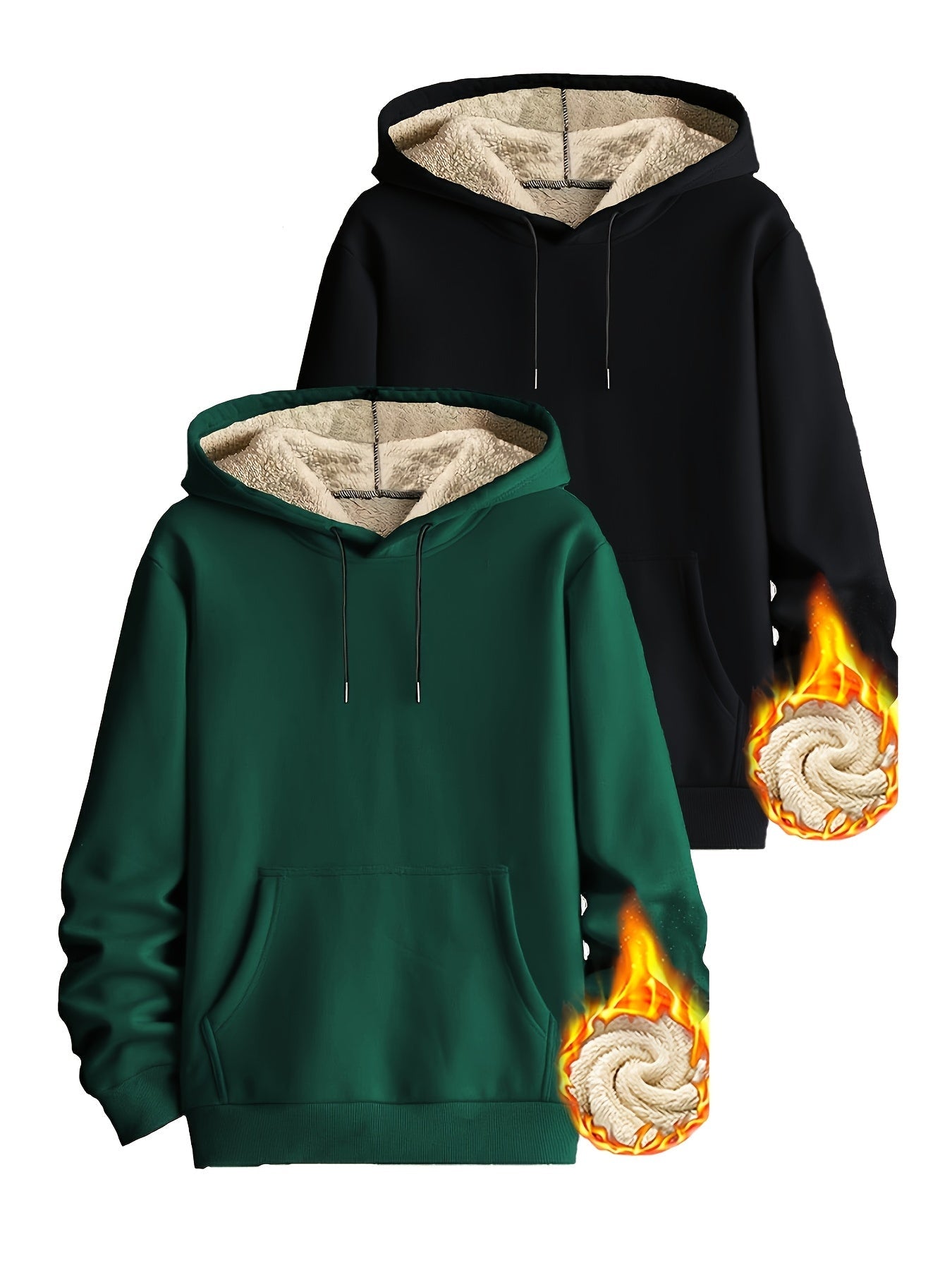 Lot de 2 Hoodies Chauds Homme avec Capuche Doublée en Polaire et Poche Kangourou