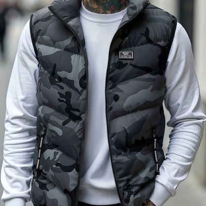 Gilet matelassé homme sans manches à motif camouflage militaire vert