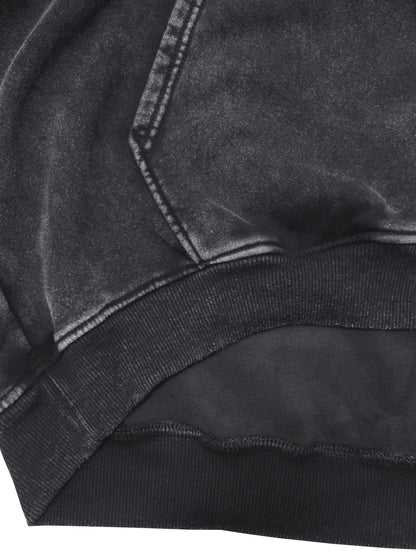 Sweat à Capuche Unisexe Gris Foncé Délavé avec Poche Kangourou
