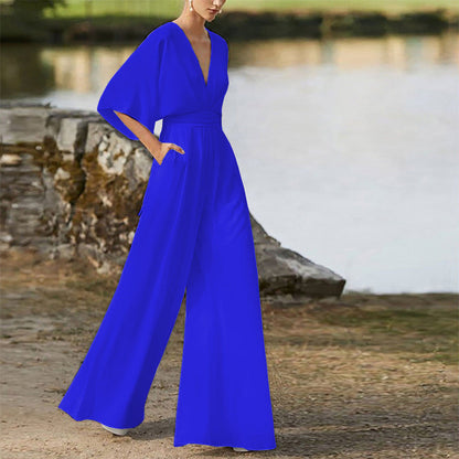 Sara – Salopette Donna Scollo a V Vita Alta Gambe Larghe
