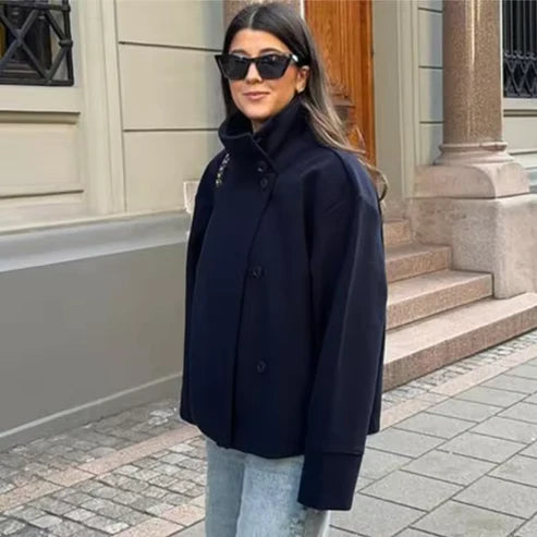 Manteau court à double boutonnage style élégant pour femme - Veste moderne mi-saison