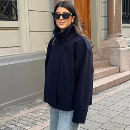 Manteau court à double boutonnage style élégant pour femme - Veste moderne mi-saison