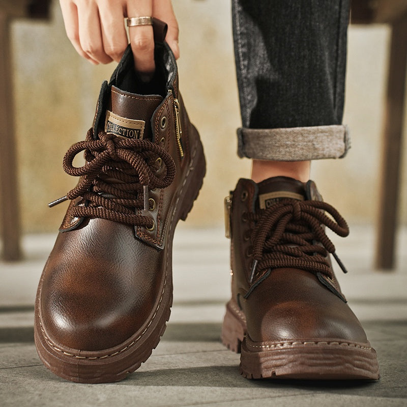Bottes montantes homme noires à lacets et semelle épaisse