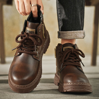 Bottes montantes homme noires à lacets et semelle épaisse