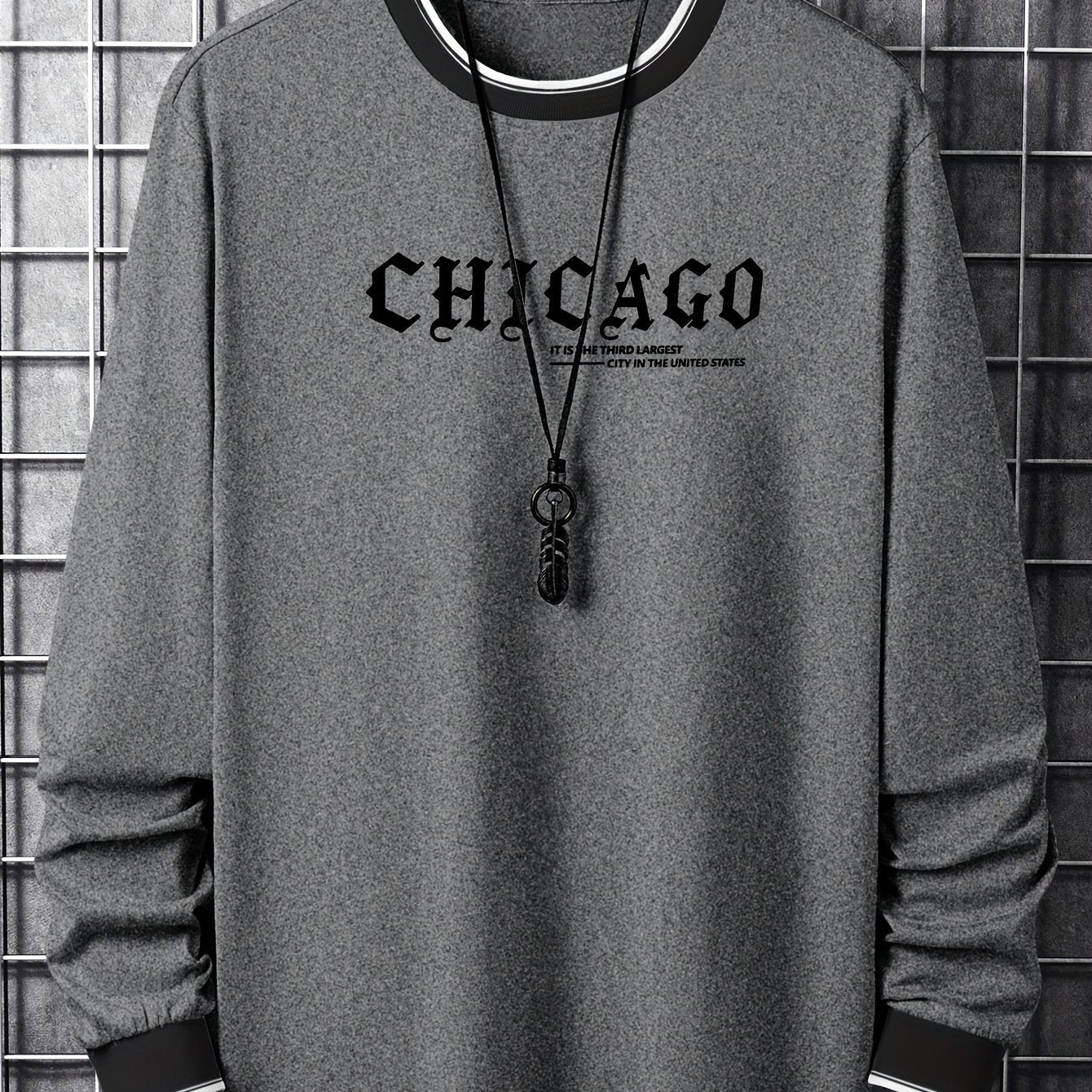 T-shirt Homme Manches Longues Col Rond Imprimé Chicago