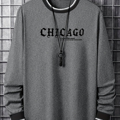 T-shirt Homme Manches Longues Col Rond Imprimé Chicago