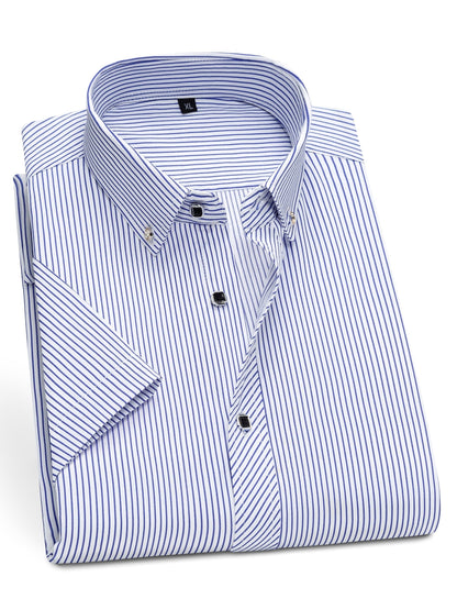 Chemise habillée à manches courtes pour homme style business à rayures fines