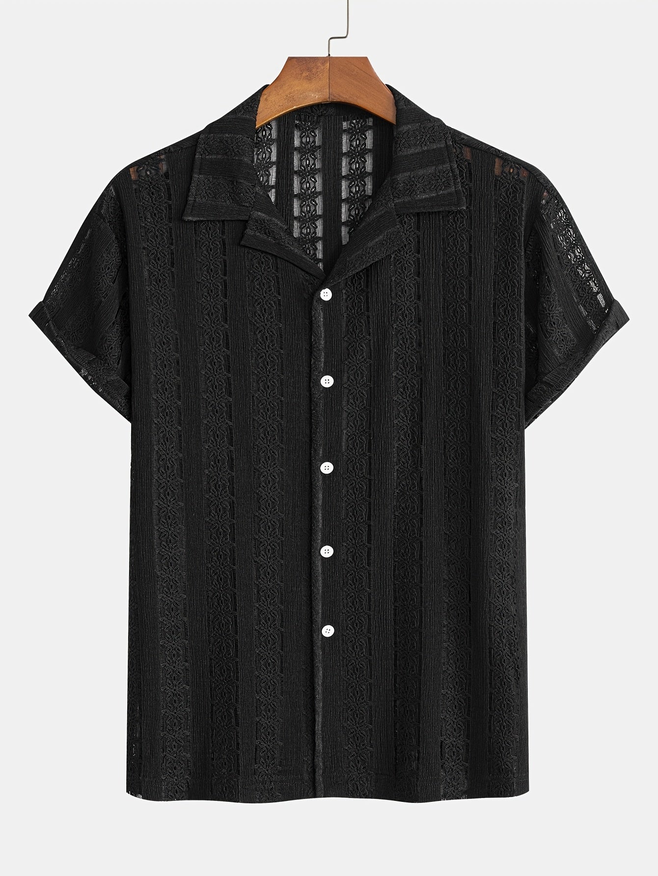 Chemise de vacances pour homme à manches courtes, style resort, élégante et ajourée