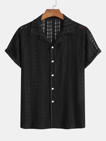 Chemise de vacances pour homme à manches courtes, style resort, élégante et ajourée