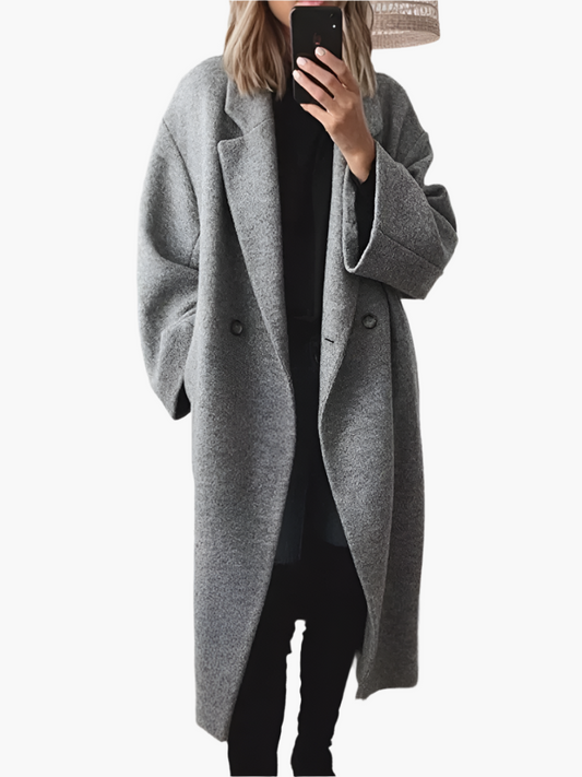 Klassisk lang frakke til kvinder i oversize stil, elegant til efterår og vinter