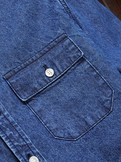Chemise casual homme à manches longues style denim – Idéale pour le week-end et la mi-saison