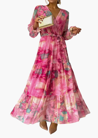 Abito lungo incrociato con maniche lunghe stile bohémien per donna – Eleganza raffinata per occasioni speciali