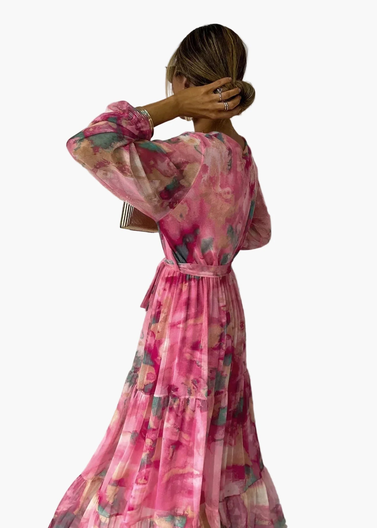 Abito lungo incrociato con maniche lunghe stile bohémien per donna – Eleganza raffinata per occasioni speciali