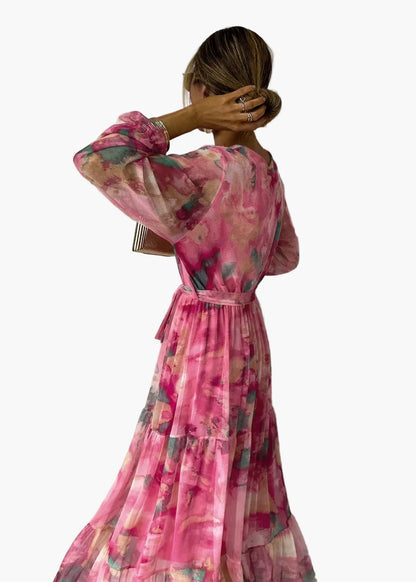 Abito lungo incrociato con maniche lunghe stile bohémien per donna – Eleganza raffinata per occasioni speciali