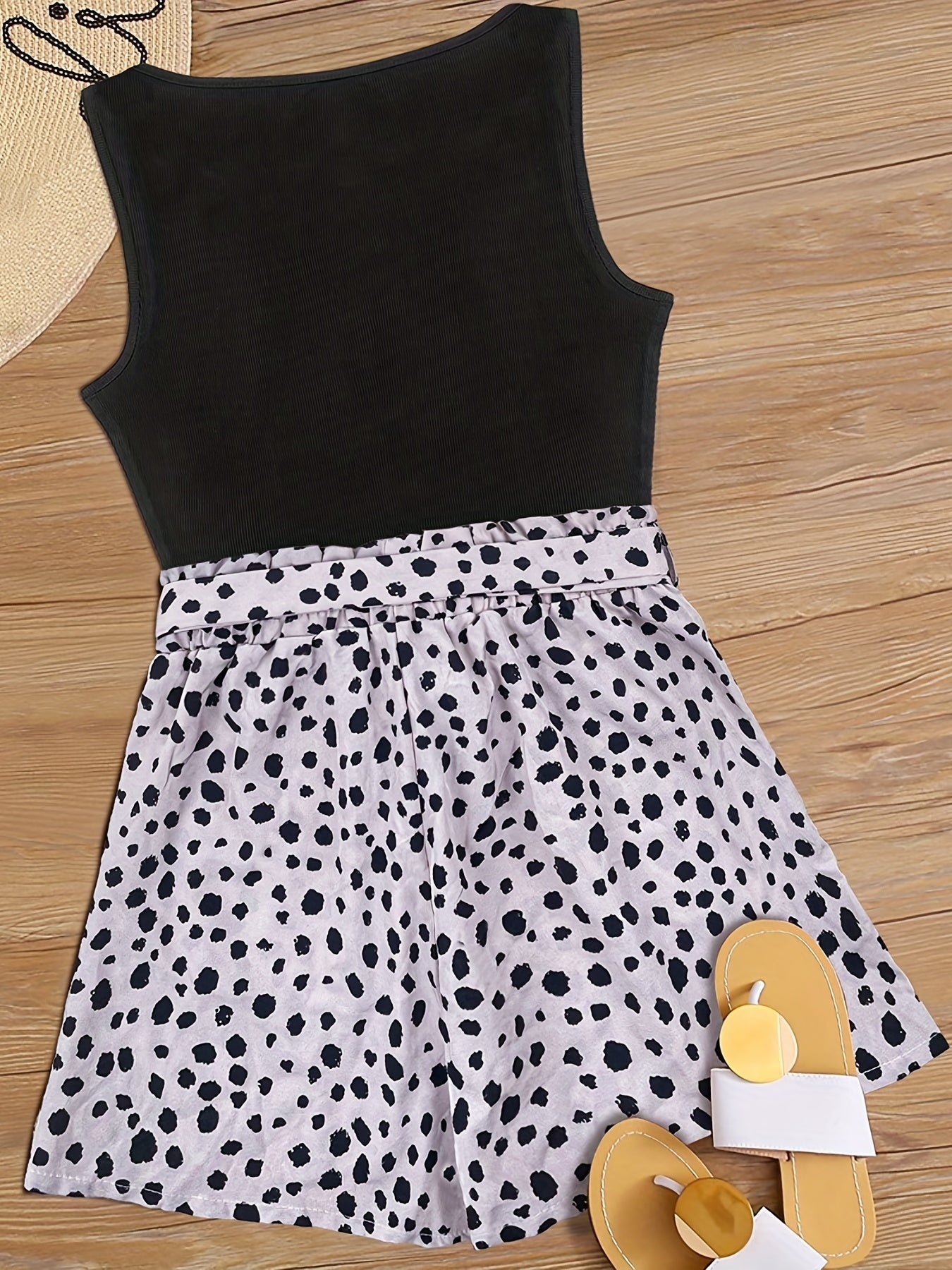 Women's Elegant Style Summer Printed High-Waisted Tank Top and Shorts Set