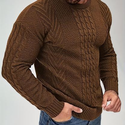 Jersey de punto trenzado para hombre estilo urbano casual – Mangas largas, elegante otoño/invierno