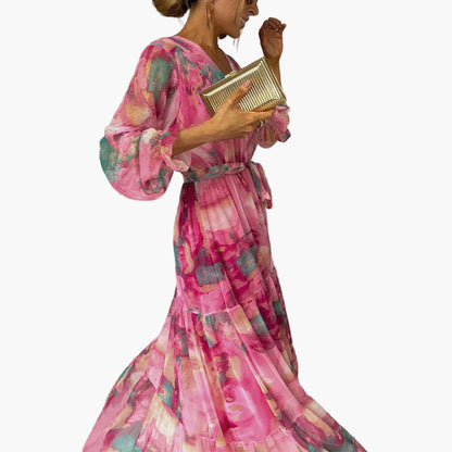 Abito lungo incrociato con maniche lunghe stile bohémien per donna – Eleganza raffinata per occasioni speciali