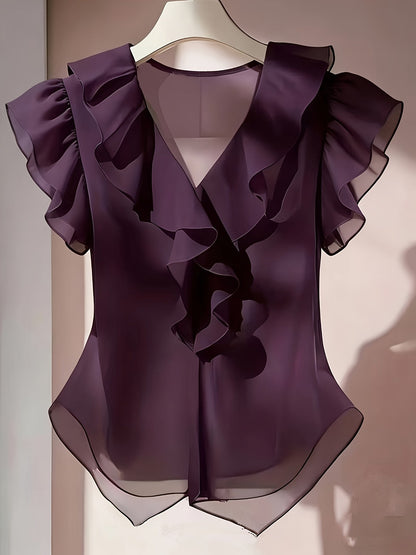 Blouse Femme Élégante à Volants Style Romantique pour Tenue Chic et Bureau