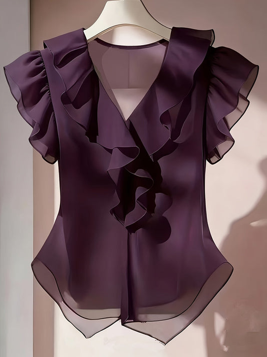 Blouse Femme Élégante à Volants Style Romantique pour Tenue Chic et Bureau