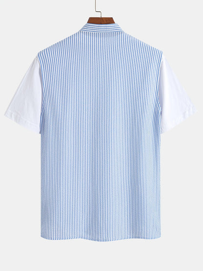 Camisa Henley sin mangas a rayas para hombre, estilo casual urbano