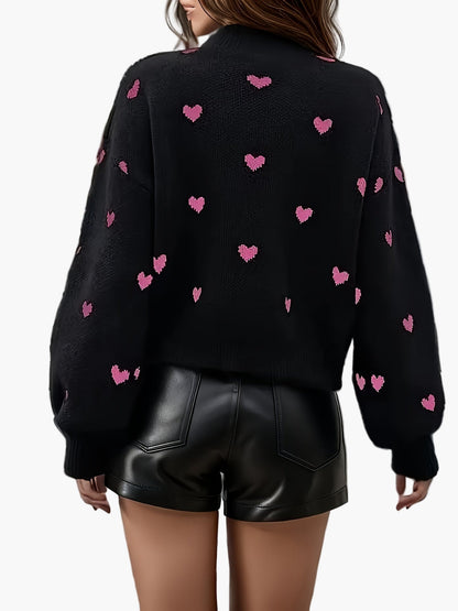 Pull Femme Élégant Motif Cœur Style Décontracté pour Sorties et Quotidien