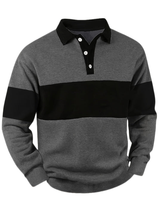 Polo à manches longues homme bicolore rayé col noir