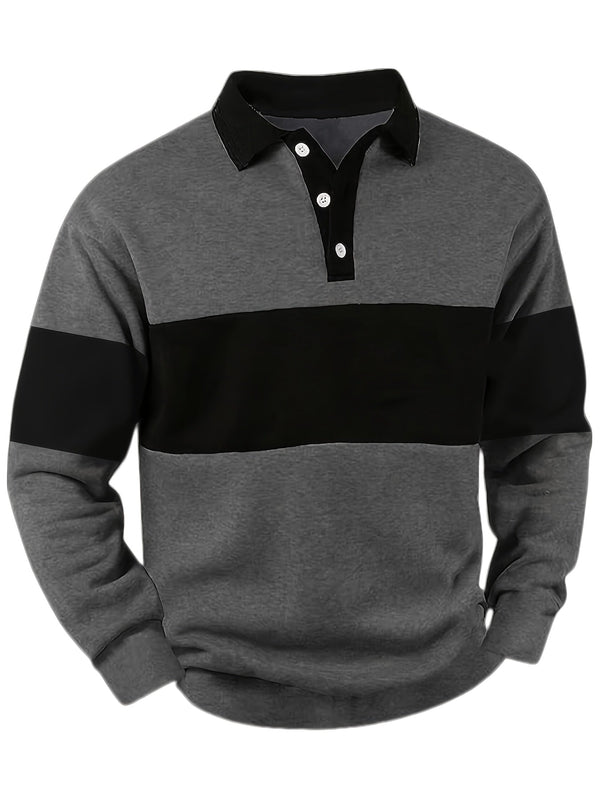 Polo à manches longues homme bicolore rayé col noir