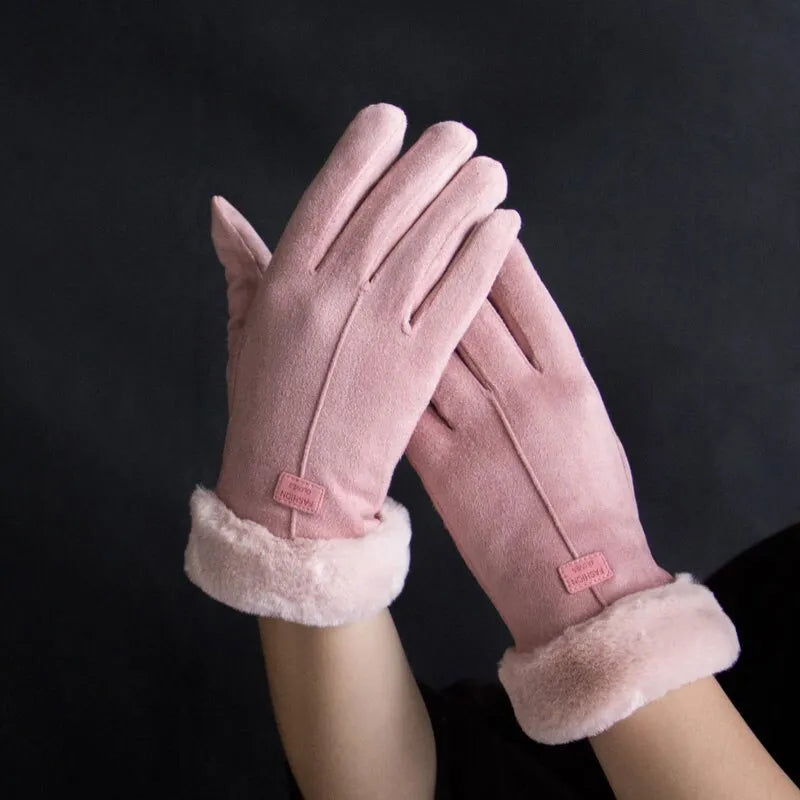 Gants Hiver Doux avec Revers en Fausse Fourrure