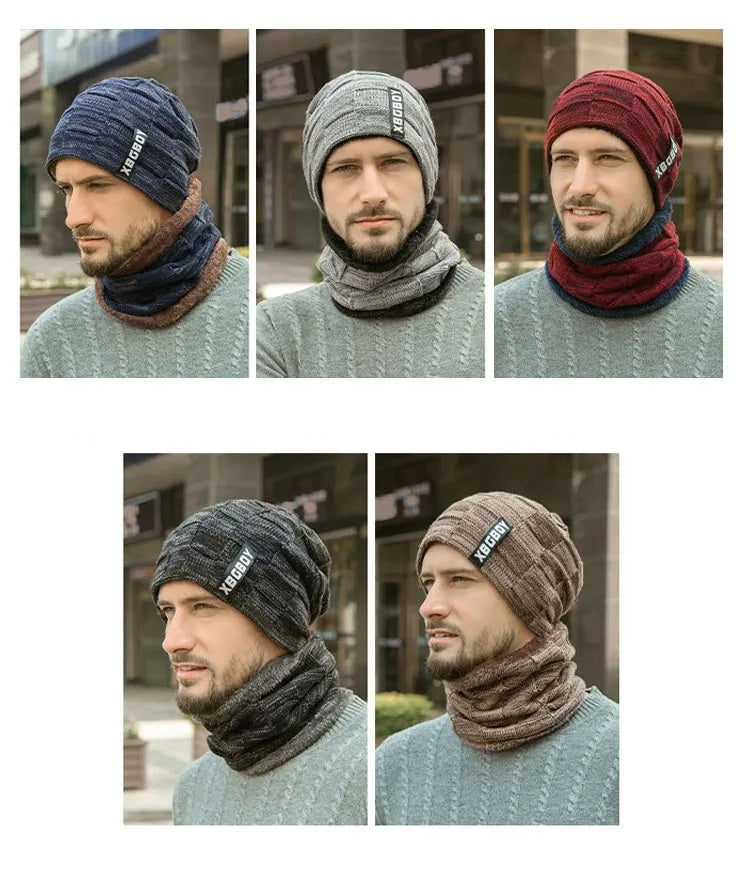 Lined Knitted Beanie and Neck Warmer, Burgundy