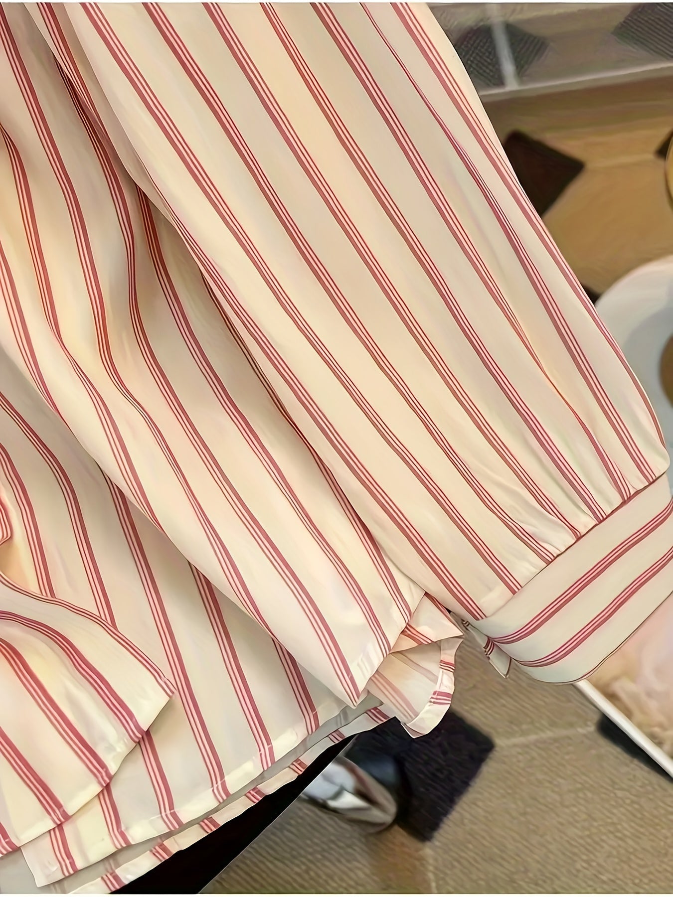 Chemise rayée femme à manches longues avec fausse écharpe nouée devant