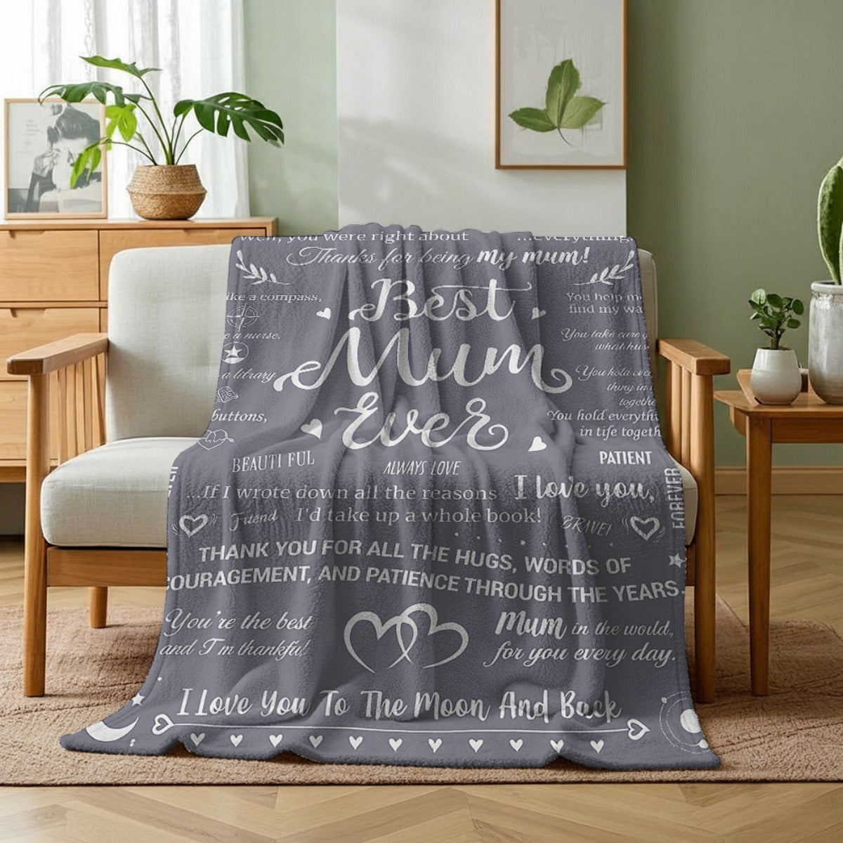 Plaid Cadeau Femme - Couverture Sentimentale Style Boho pour Maman avec Messages d'Amour et de Reconnaissance