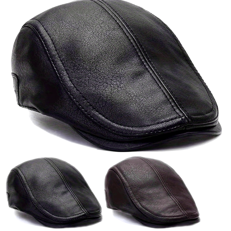 Casquette plate de style gavroche en matériau noir texturé