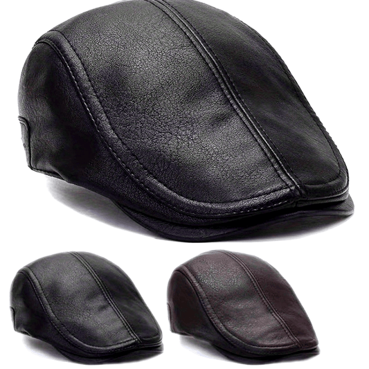 Casquette plate de style gavroche en matériau noir texturé