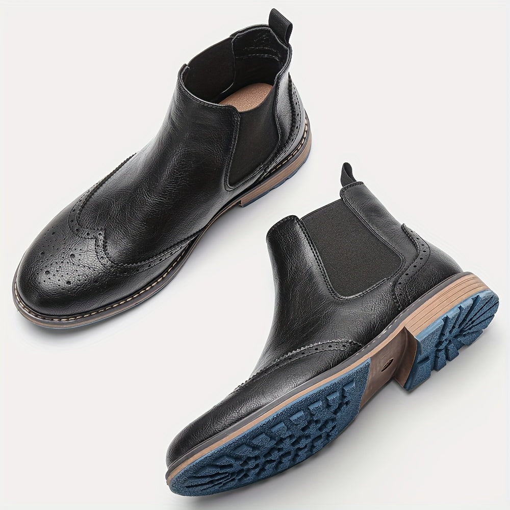 Bottes Chelsea Homme Marron Brogue Détails Perforés Élastiques Latéraux Semelle Bleue