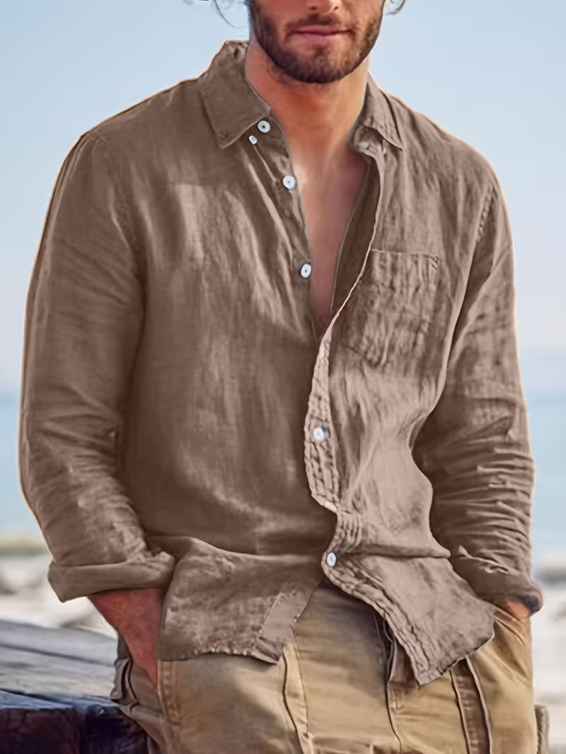 Chemise décontractée pour homme à manches longues style plage – Idéale pour sorties et vacances