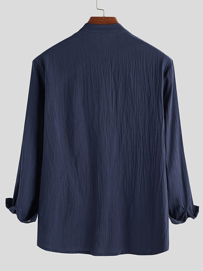 Langærmet Henley-skjorte til mænd i afslappet, smart Mao-krave-stil