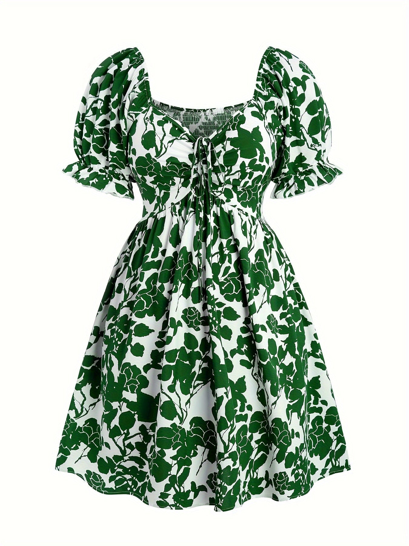 Robe d'été élégante à manches bouffantes pour femme, style floral ample, col en V, idéale pour les vacances