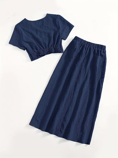 Women's two-piece set long skirt and elegant cropped top casual chic style