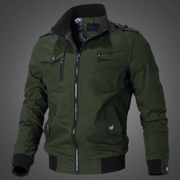 Men's Stand-Collar Aviator Jacket, Casual Solid-Color Zipped Jacket