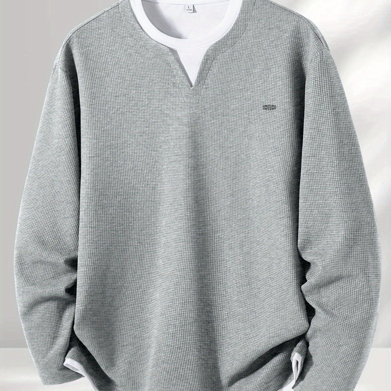 Pull Homme Maille Gaufre Bicolore Col V Manches Longues Gris