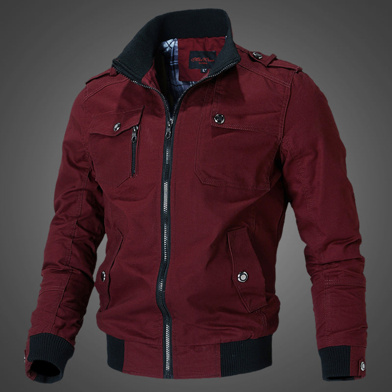 Blouson aviateur homme beige col montant multi-poches