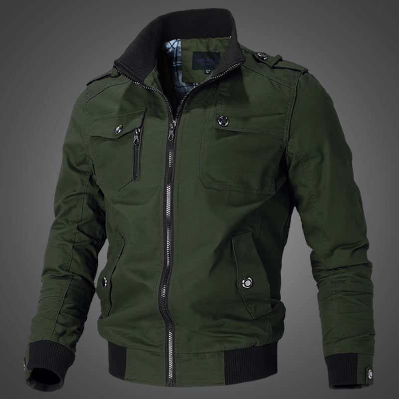 Blouson aviateur homme beige col montant multi-poches