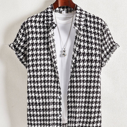 Camisa de Resort de Manga Corta con Estampado Geométrico para Hombre - Estilo Urbano Casual