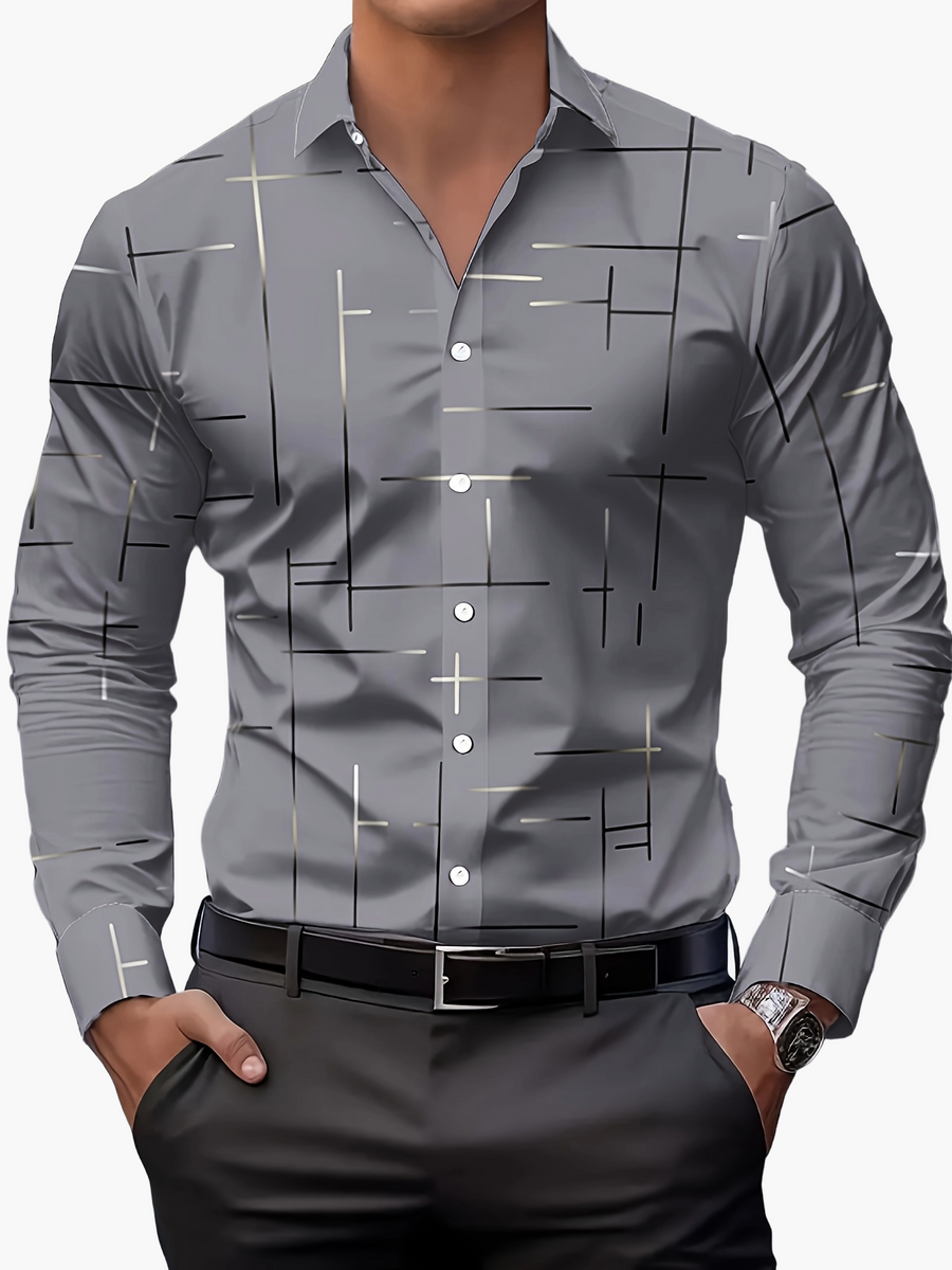 Elegante herenoverhemd met grafisch patroon, casual business stijl, ideaal voor lente en herfst