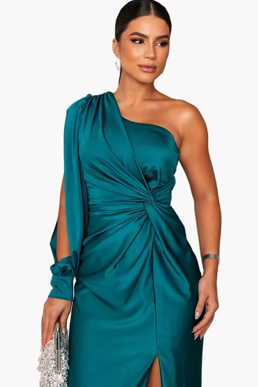 Abito da sera donna monospalla elegante stile drappeggiato per evento e cerimonia